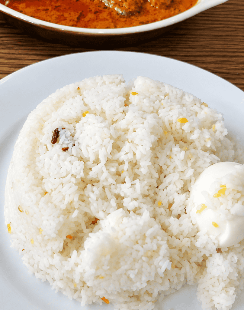 Kalijira rice with boiled egg in Khalil Biryani House