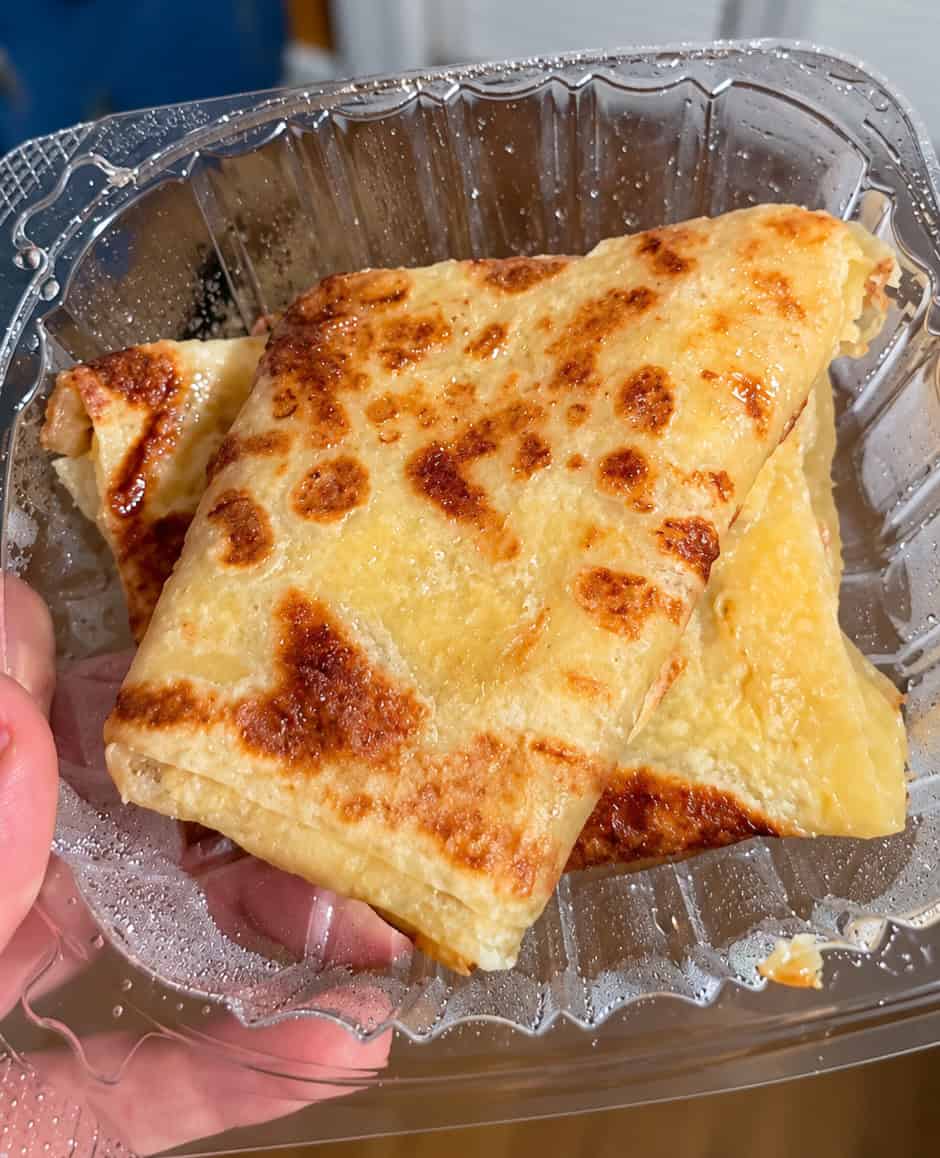 Msemen Moroccan flatbread served with butter and honey at Moroccan Bites by Siham
