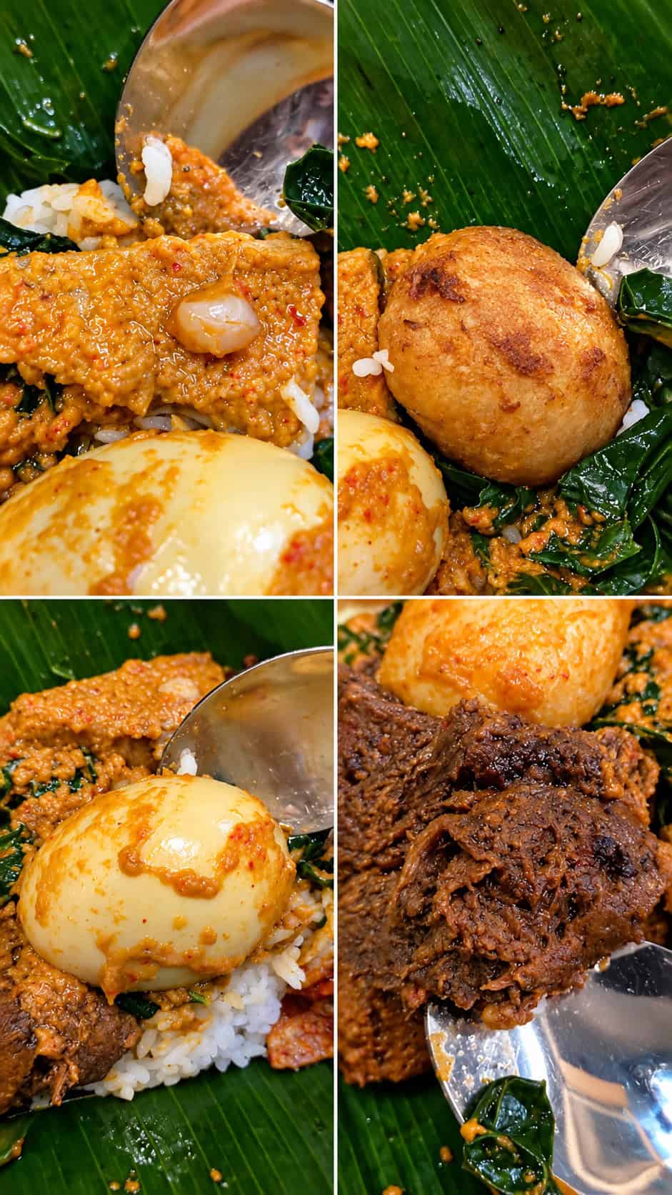Nasi Padang Bungkus with beef rendang, boiled egg, potato fritter, tofu and vegetables at Sumatera Restaurant